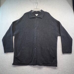 Pure Jill J.Jill Women's 2X Gray Knit Button Front‎ Collared Cardigan Sweater